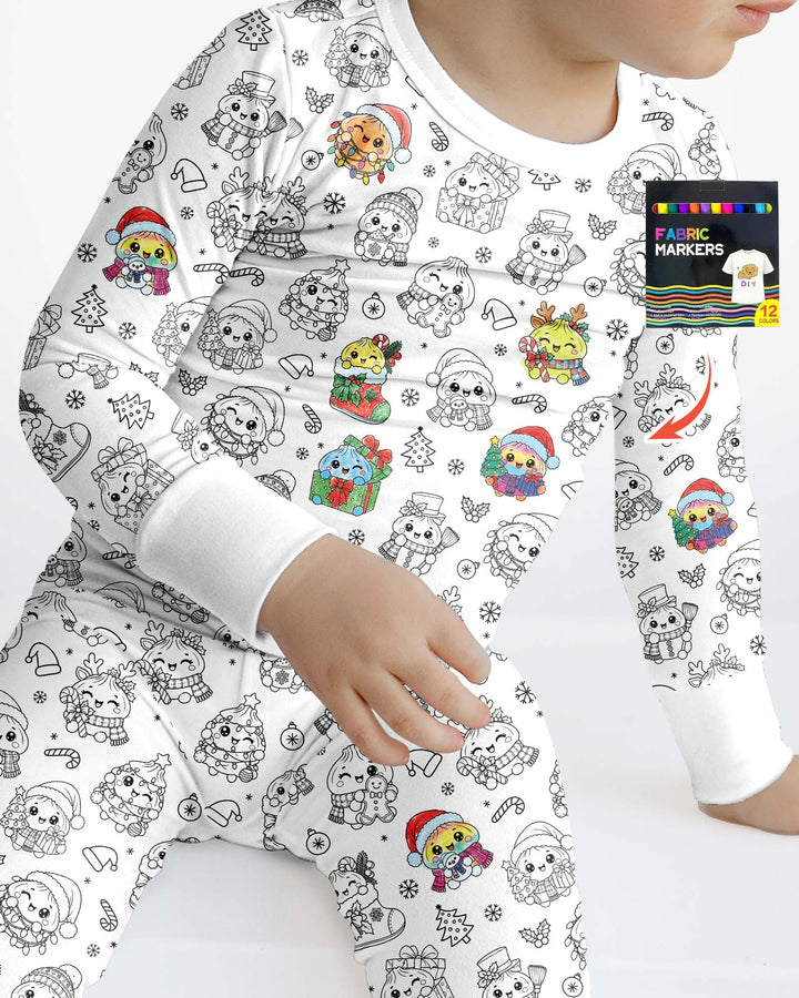 Kawaii Holiday Dumpling Colorable Bamboo Two Piece Long Sleeve Pajama Set