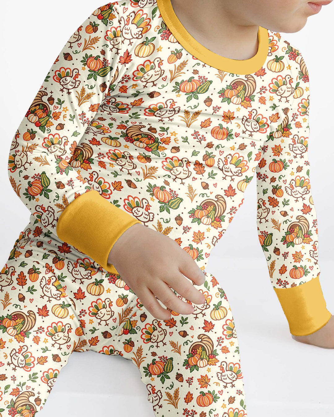 Thanksgiving Turkey Sketch Bamboo Two Piece Long Sleeve Pajama Set