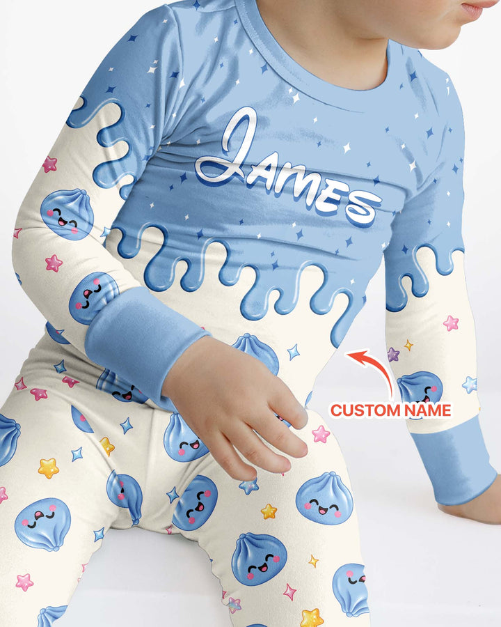 Personalized Dripping Kawaii Dumpling Bamboo Two Piece Long Sleeve Pajama Set