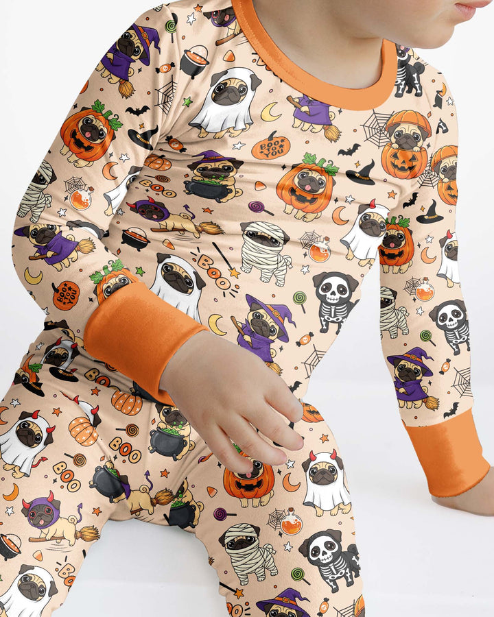 Spooky Pug Bamboo Two Piece Long Sleeve Pajama Set