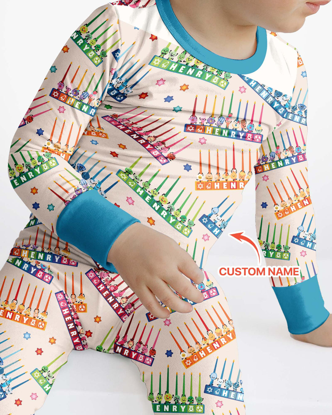 Personalized Jewish Menorah Bamboo Two Piece Long Sleeve Pajama Set