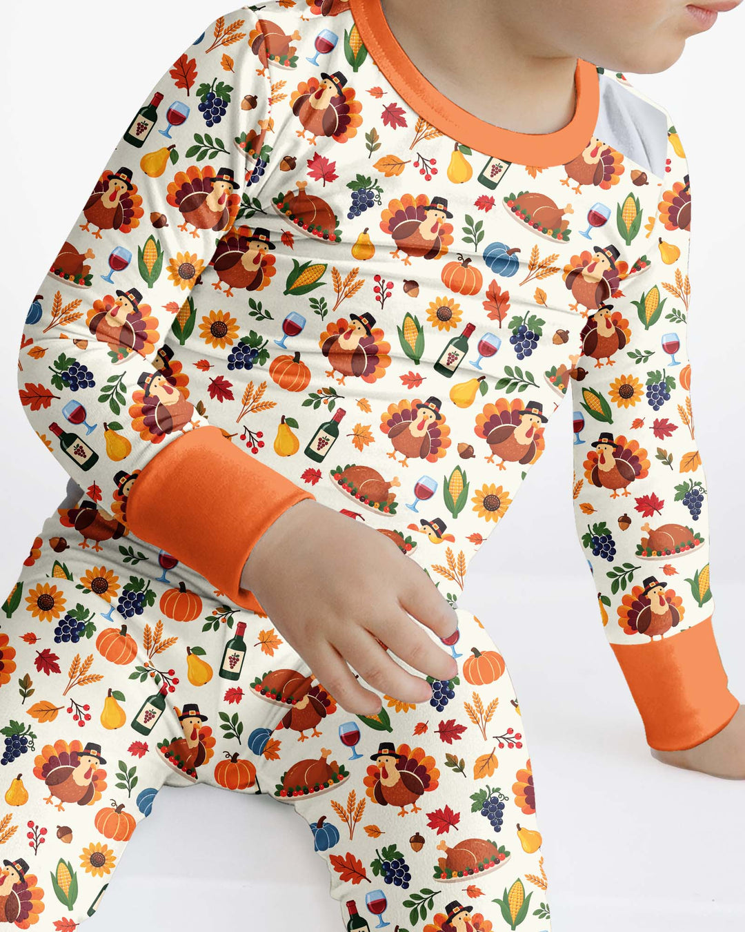 Thanksgiving Turkey Wine Harvest Bamboo Two Piece Long Sleeve Pajama Set