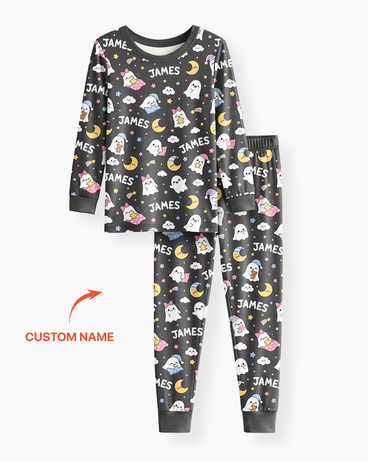 Sweet Dreams Cute Ghost Custom Name Bamboo Two Piece Long Sleeve Pajama Set