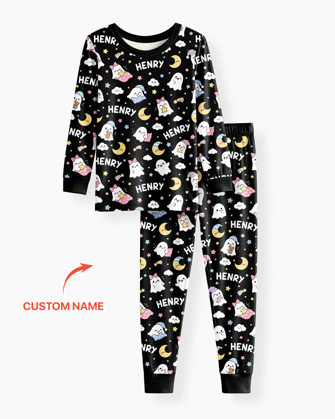 Sweet Dreams Cute Ghost Custom Name Bamboo Two Piece Long Sleeve Pajama Set