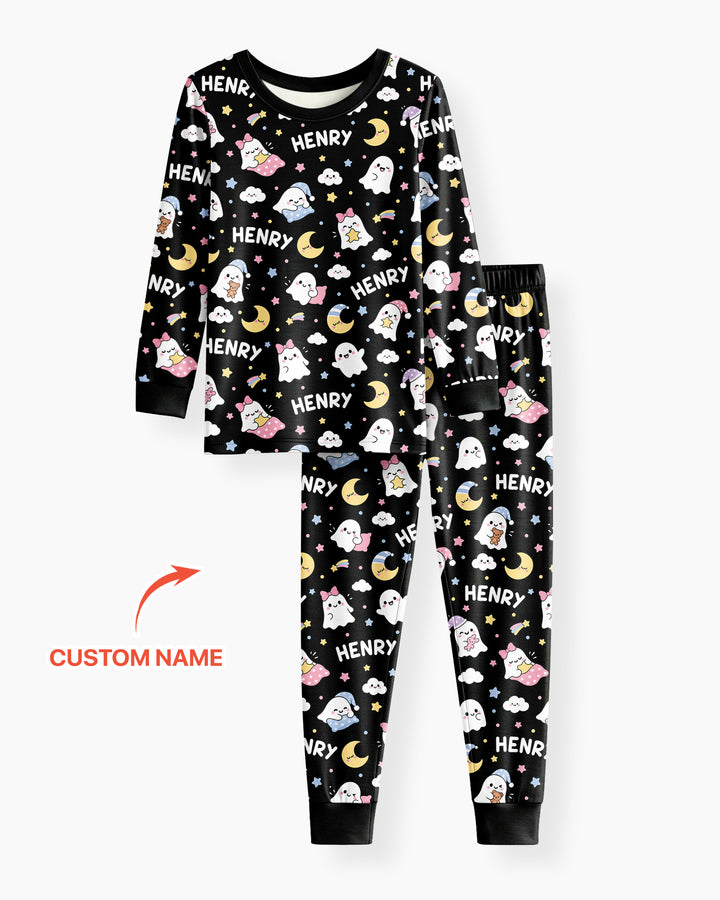 Sweet Dreams Cute Ghost Custom Name Bamboo Two Piece Long Sleeve Pajama Set