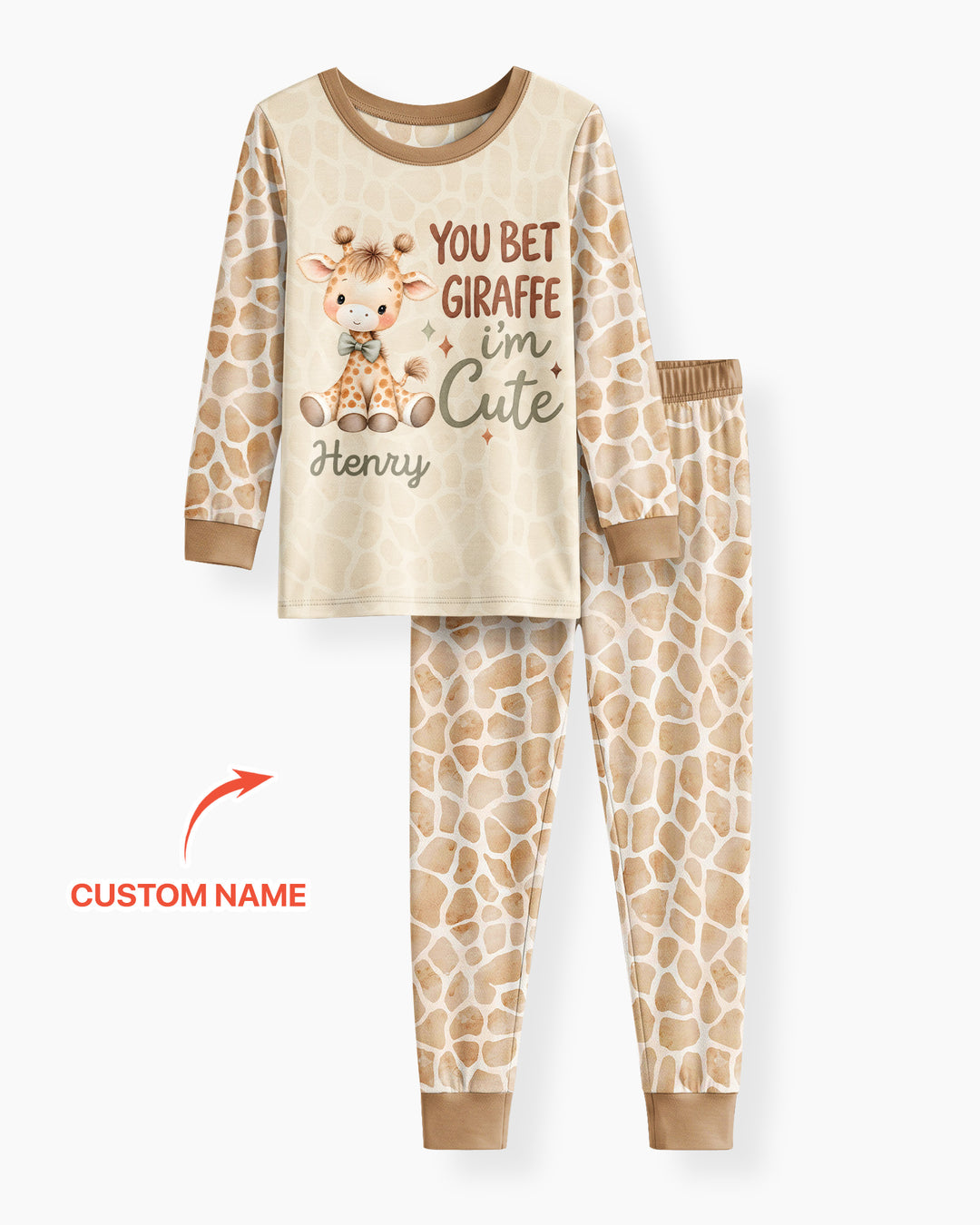 Personalized You Bet Giraffe I'm Cute Bamboo Two Piece Long Sleeve Pajama Set