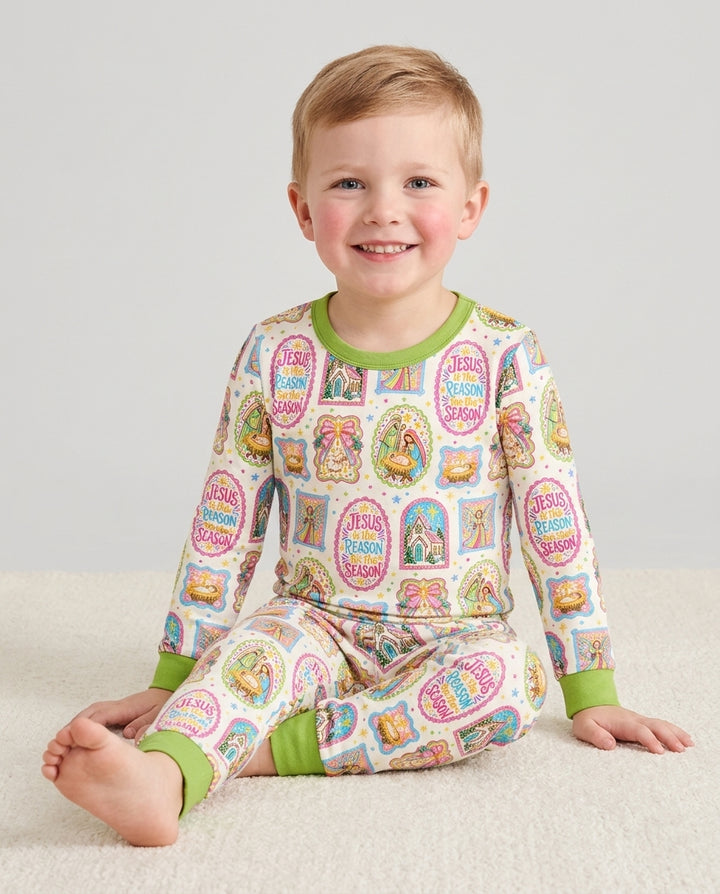 Nativity Jesus Is The Reason Bamboo Two Piece Long Sleeve Pajama Set