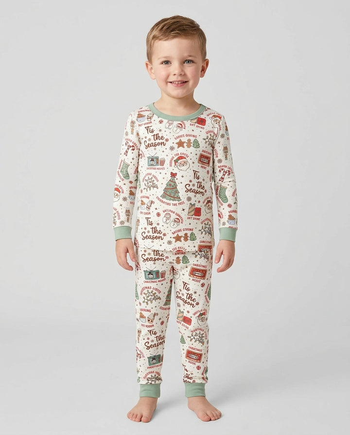 Tis The Season Retro Christmas Bamboo Two Piece Long Sleeve Pajama Set
