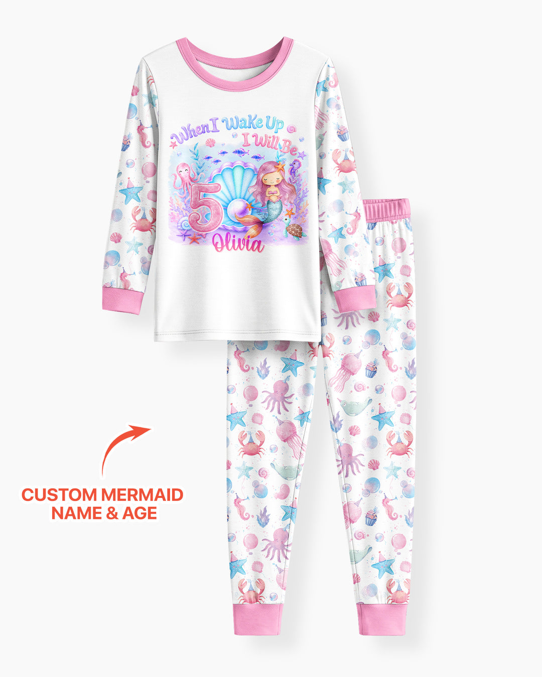 Personalized When I Wake Up I Will Be Mermaid Birthday Bamboo Two Piece Long Sleeve Pajama Set