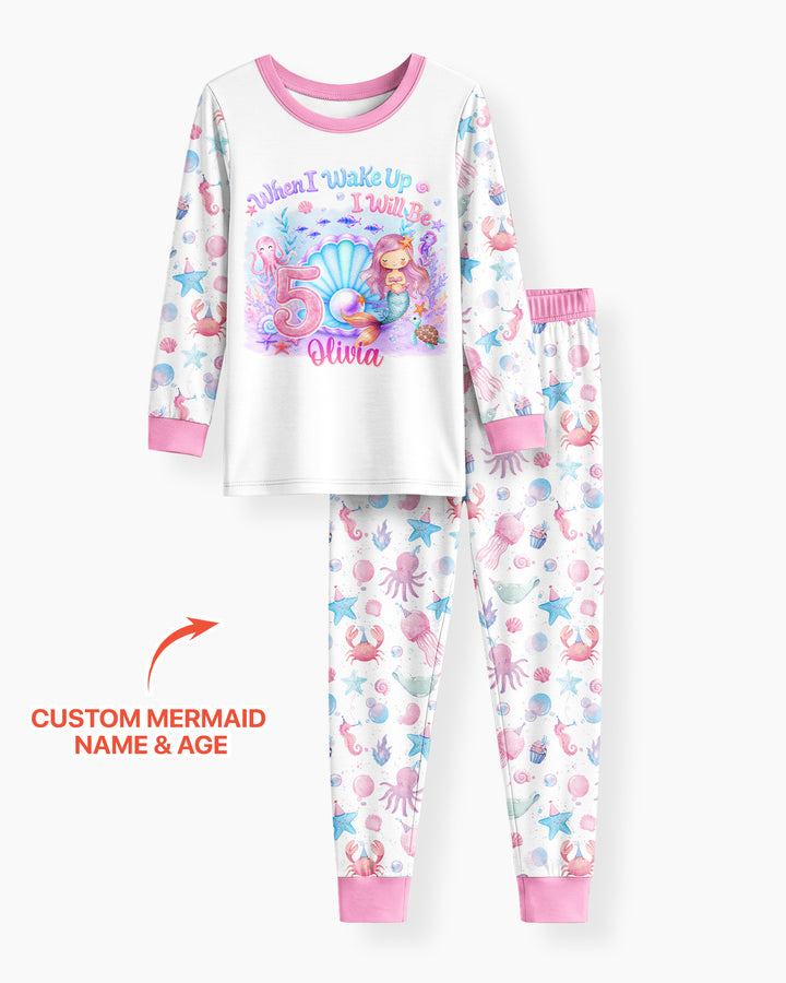 Personalized When I Wake Up I Will Be Mermaid Birthday Bamboo Two Piece Long Sleeve Pajama Set