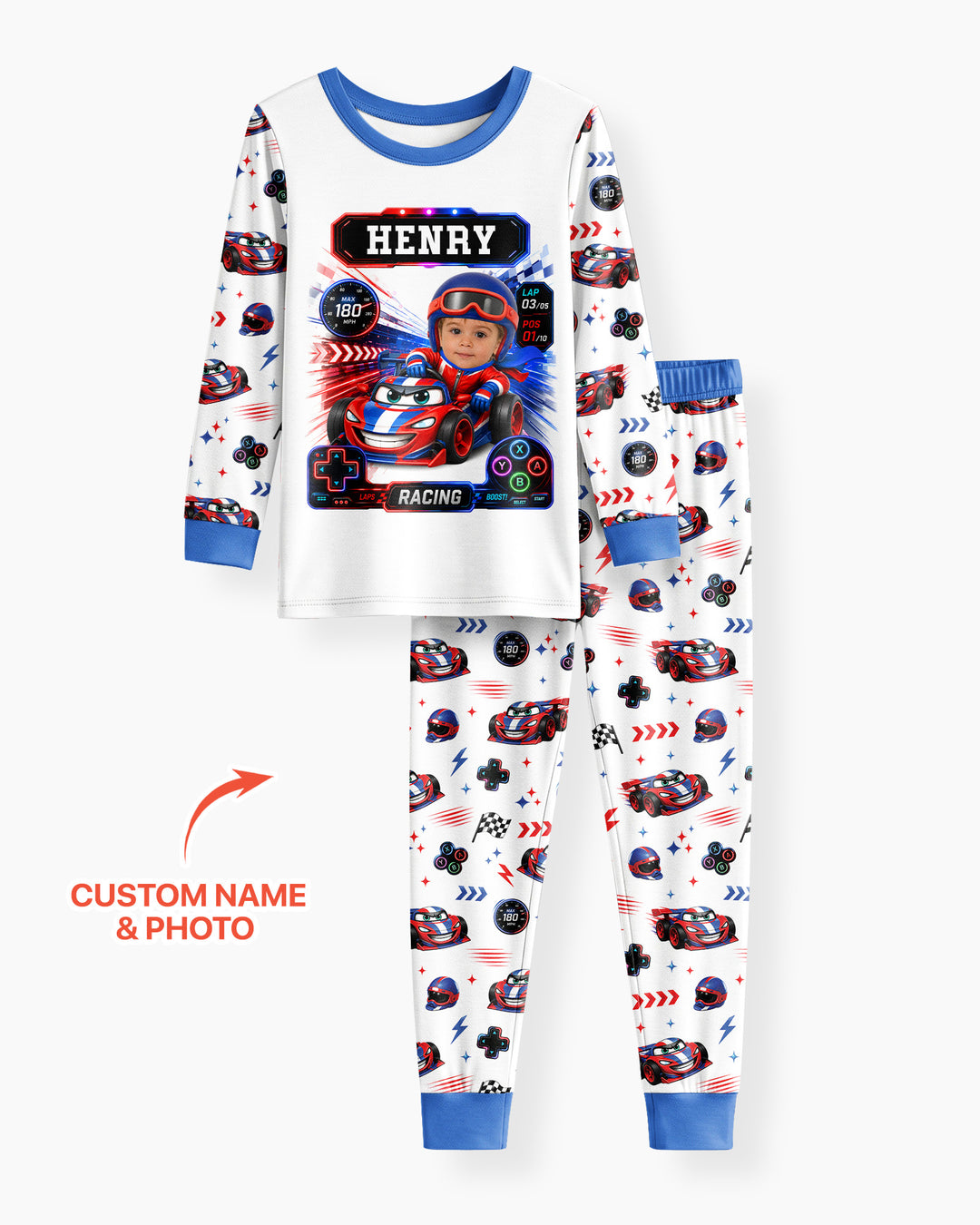 Kids Racing Car Bamboo Two Piece Long Sleeve Pajama Set