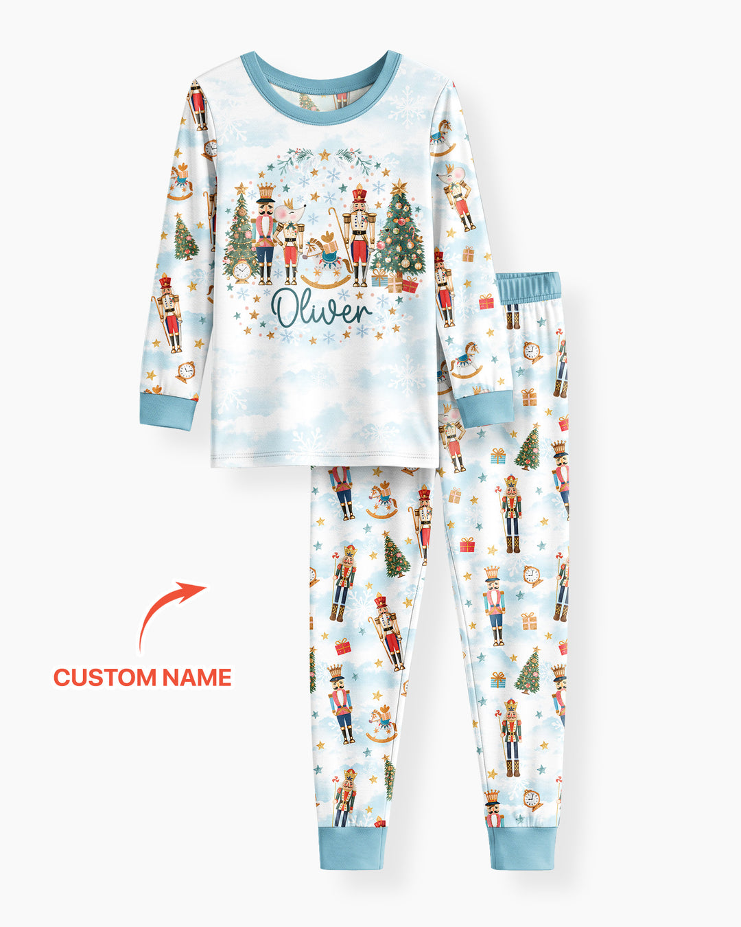 Nutcracker And Ballerina Custom Name Bamboo Two Piece Long Sleeve Pajama Set
