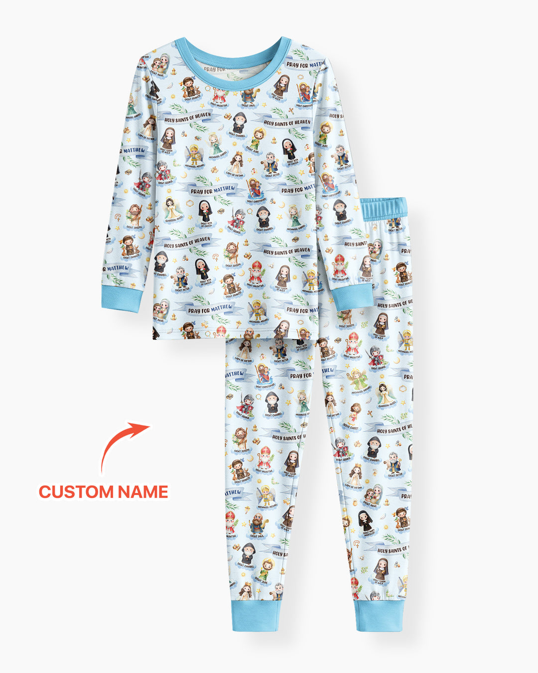 Holy Saints of Heaven Custom Name Bamboo Two Piece Long Sleeve Pajama Set