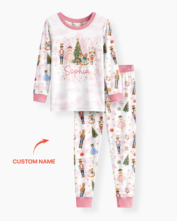 Nutcracker And Ballerina Custom Name Bamboo Two Piece Long Sleeve Pajama Set