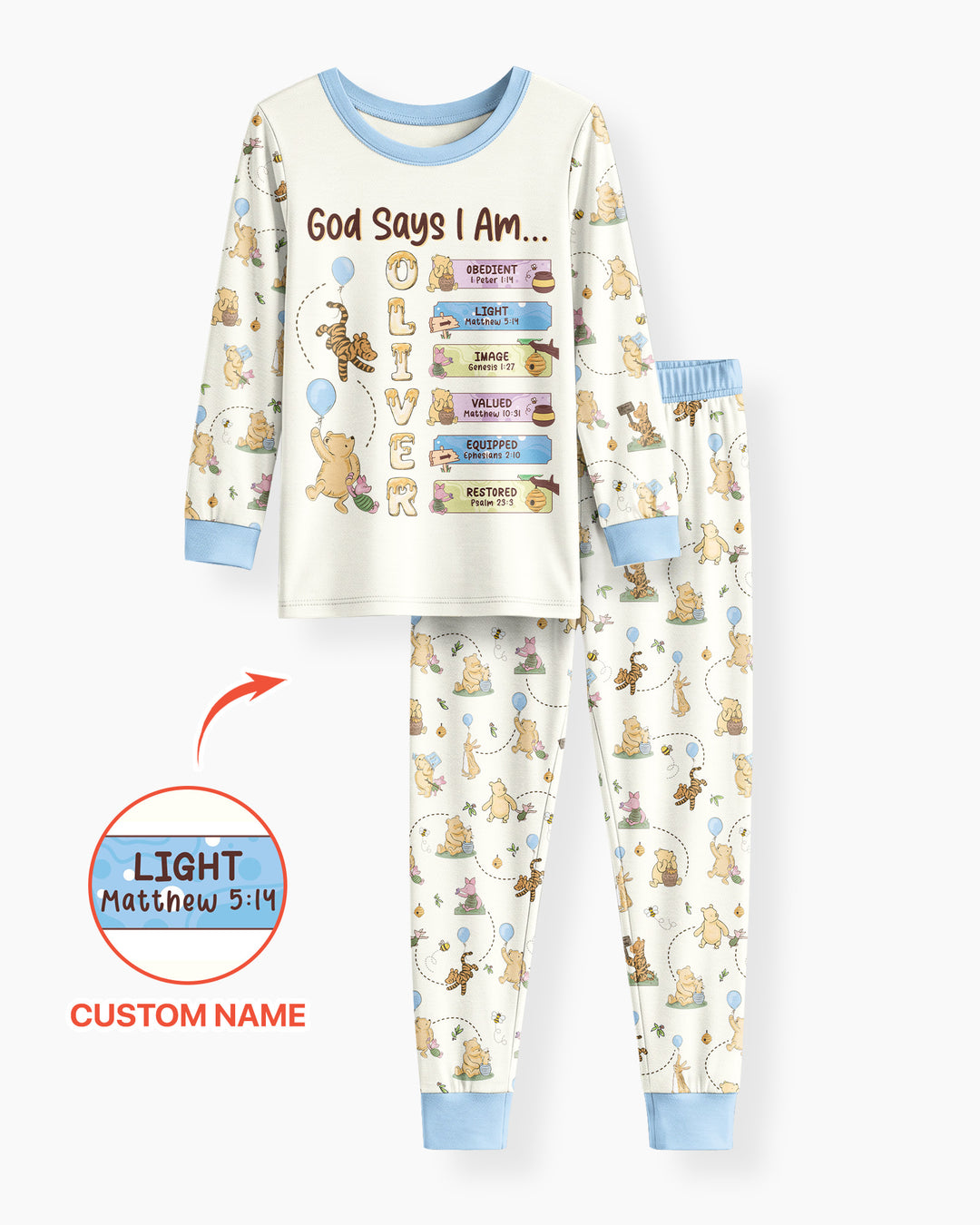 God Says I Am - Blessing Bear Bamboo Two Piece Long Sleeve Pajama Set