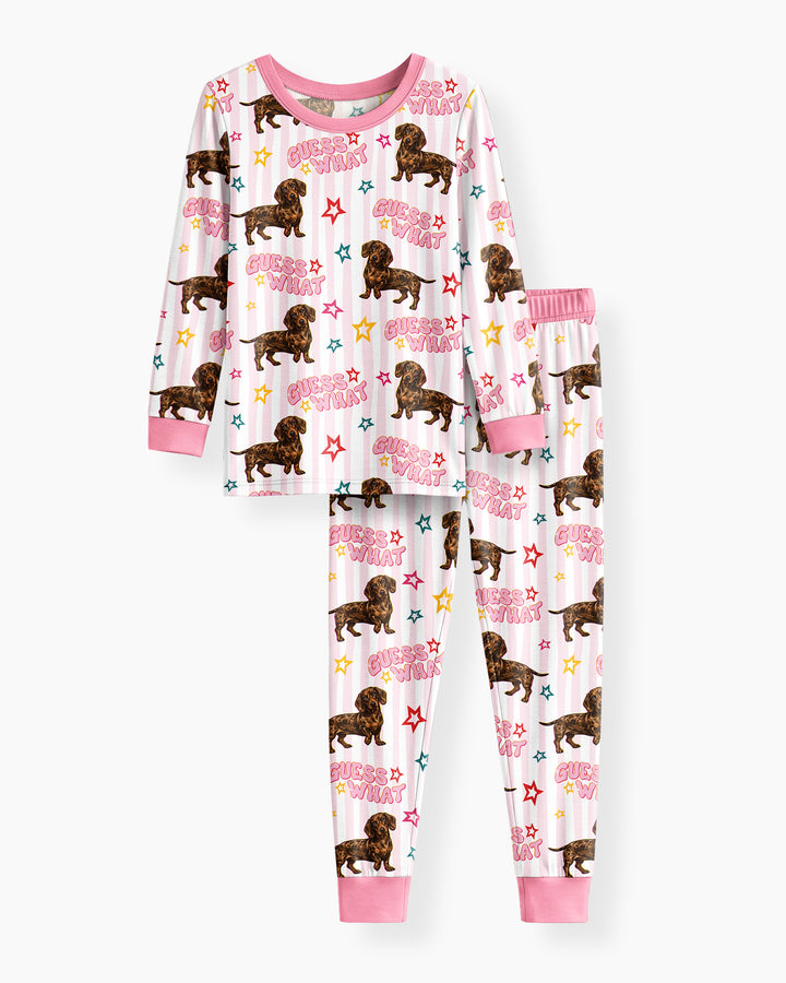 Guess What? Wiener Butt! Bamboo Two Piece Long Sleeve Pajama Set