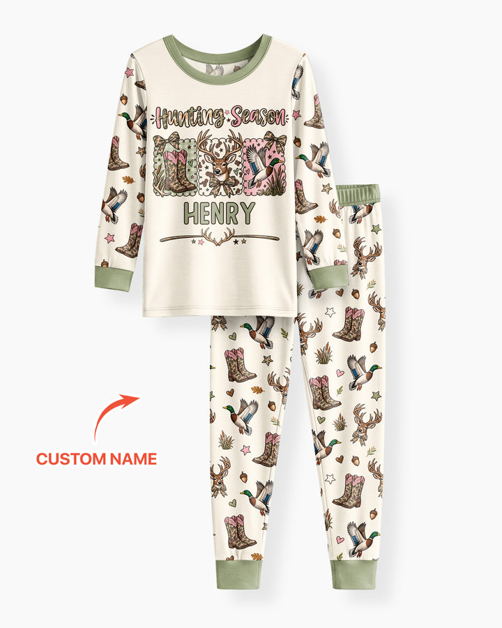 Custom Name Preppy Camo Bow  Bamboo Two Piece Long Sleeve Pajama Set
