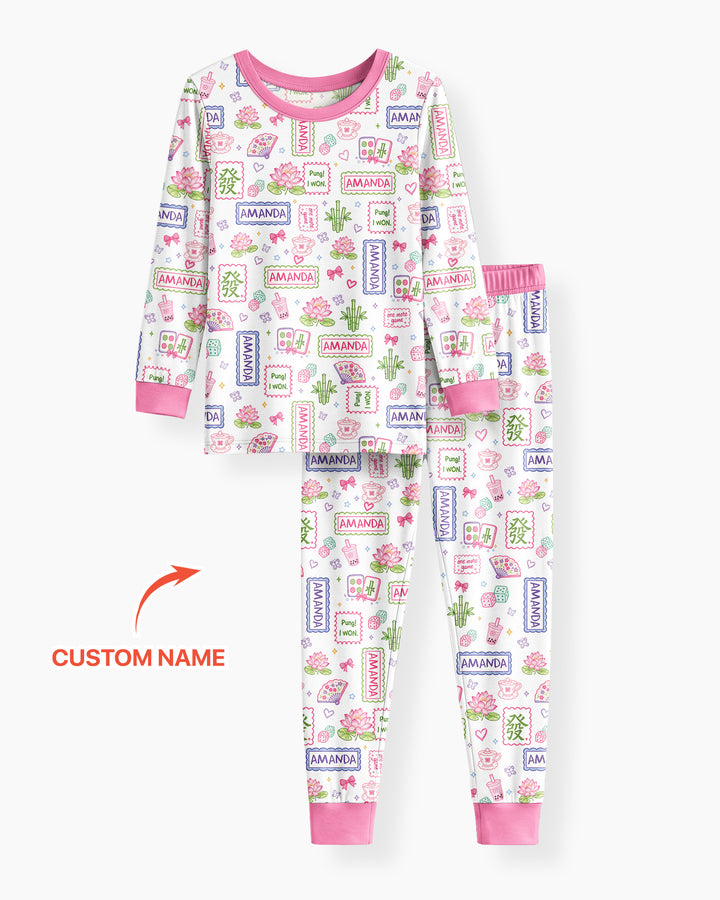 Personalized Preppy Mahjong  Bamboo Two Piece Long Sleeve Pajama Set