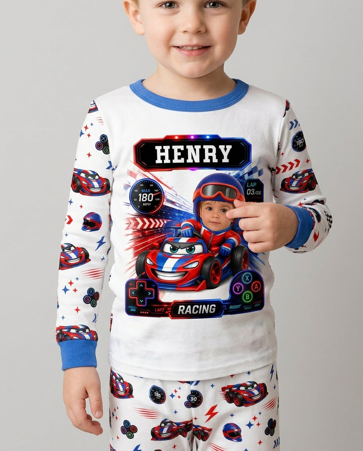 Kids Racing Car Bamboo Two Piece Long Sleeve Pajama Set