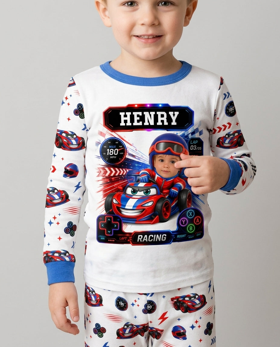Kids Racing Car Bamboo Two Piece Long Sleeve Pajama Set