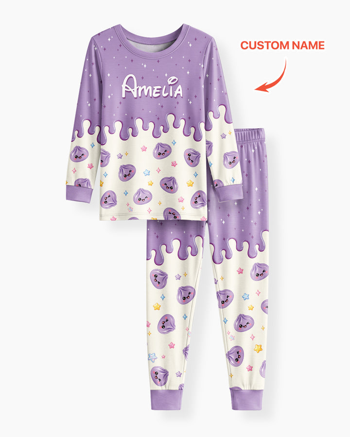 Personalized Dripping Kawaii Dumpling Bamboo Two Piece Long Sleeve Pajama Set
