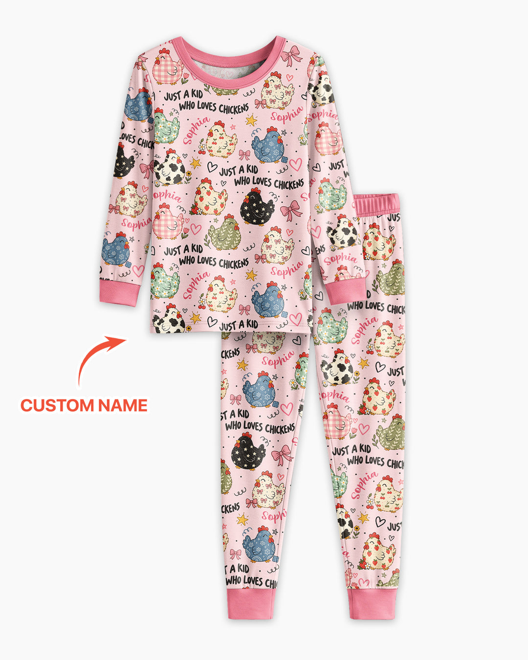 Custom Name Just A Kid Who Loves Chickens Bamboo Two Piece Long Sleeve Pajama Set