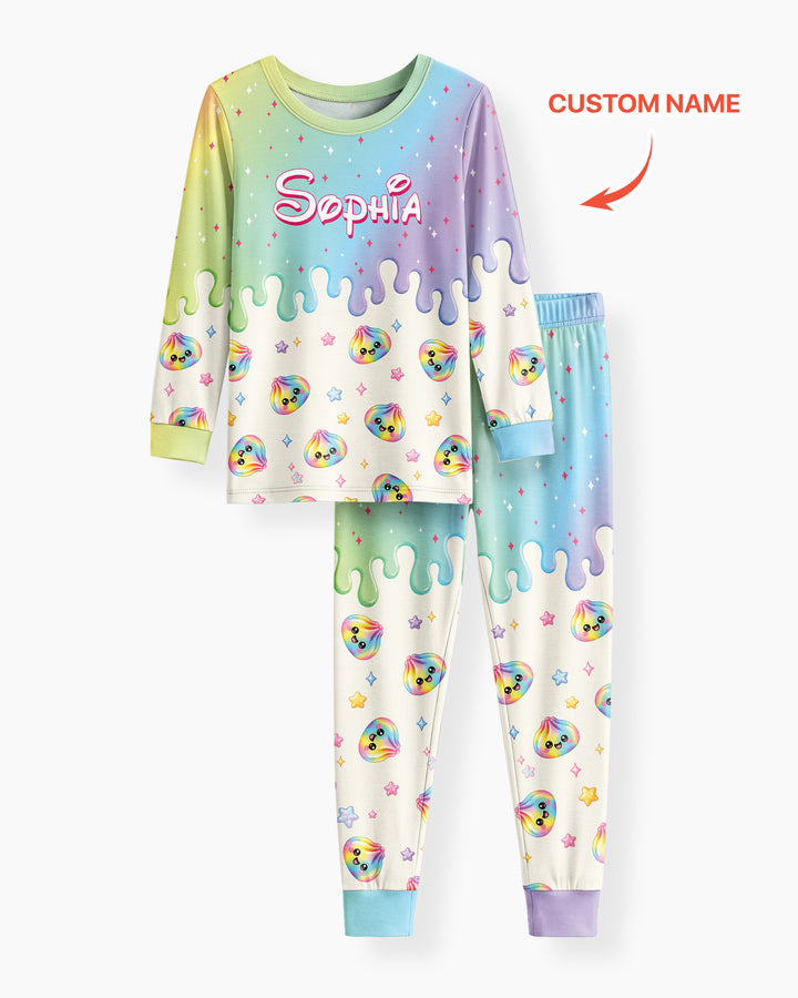 Personalized Dripping Kawaii Dumpling Bamboo Two Piece Long Sleeve Pajama Set