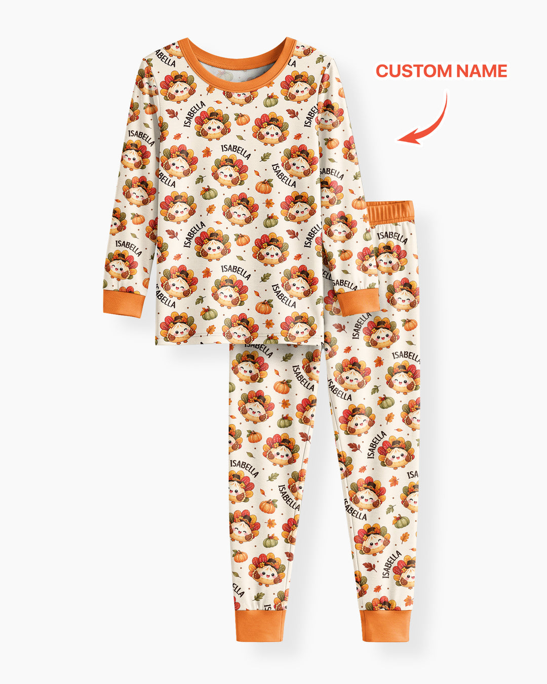 Cute Dumpling Turkey Thanksgiving Bamboo Two Piece Long Sleeve Pajama Set