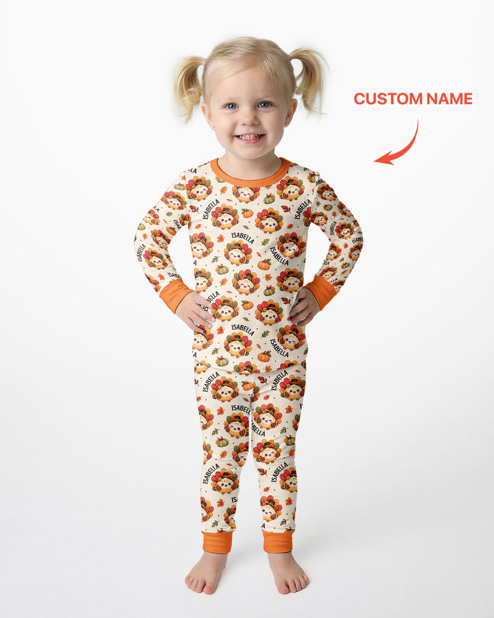 Cute Dumpling Turkey Thanksgiving Bamboo Two Piece Long Sleeve Pajama Set