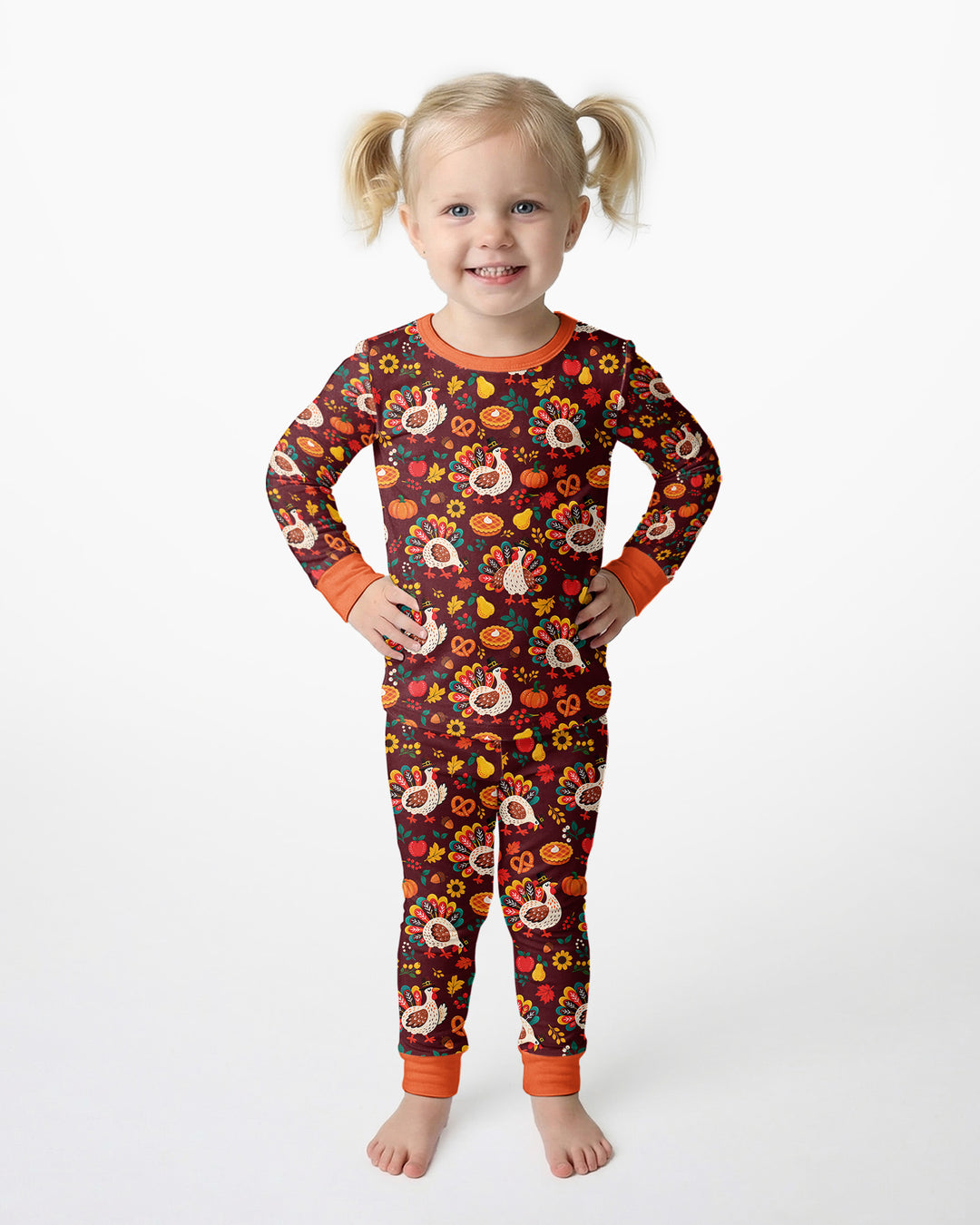 Festive Turkey Fall Harvest Bamboo Two Piece Long Sleeve Pajama Set