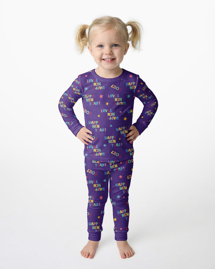 Retro Happy New Year 2027 Bamboo Two Piece Long Sleeve Pajama Set