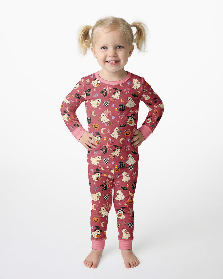 Retro Groovy Coquette Halloween Bamboo Two Piece Long Sleeve Pajama Set