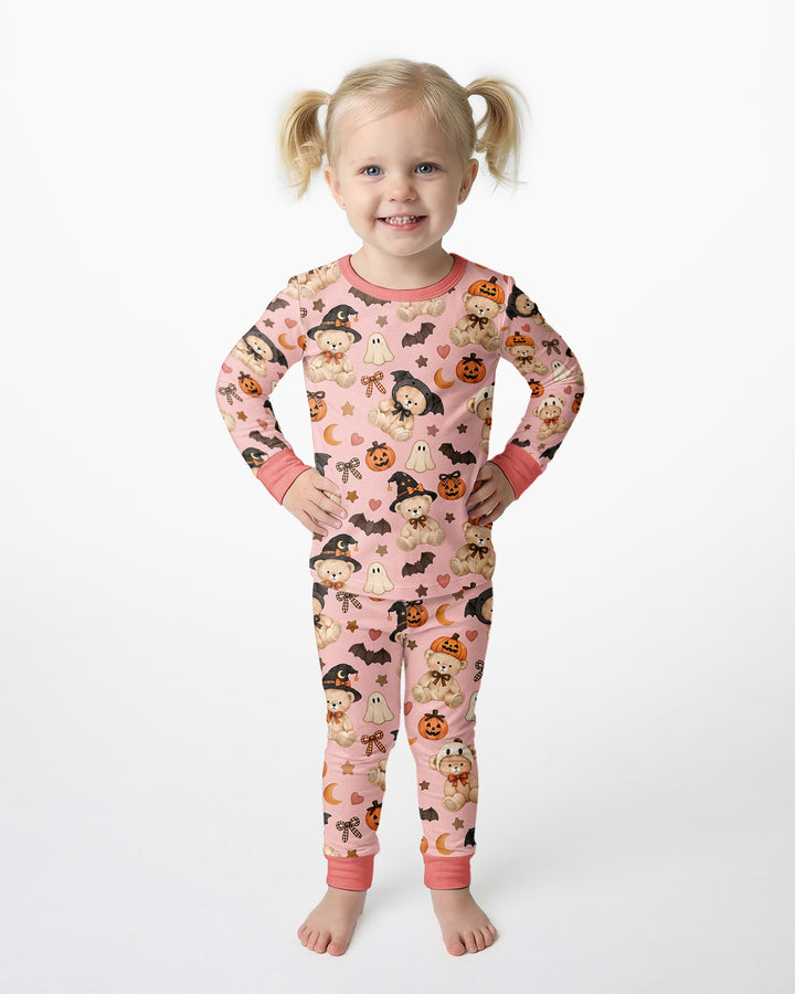 Cozy Coquette Teddy Bear Halloween Bamboo Two Piece Long Sleeve Pajama Set