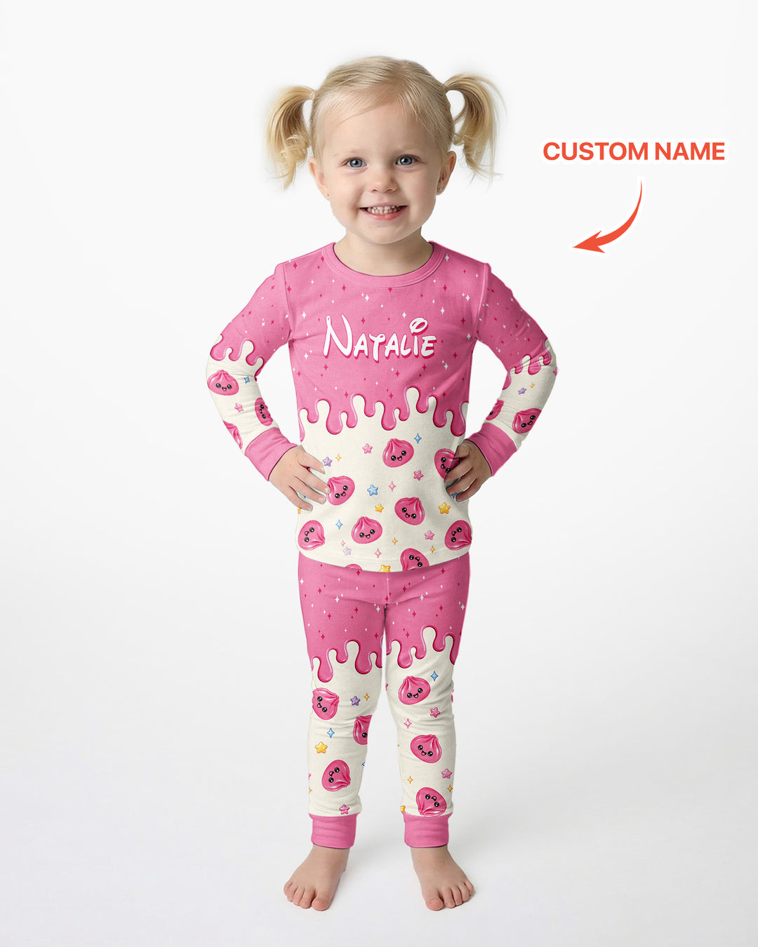 Personalized Dripping Kawaii Dumpling Bamboo Two Piece Long Sleeve Pajama Set