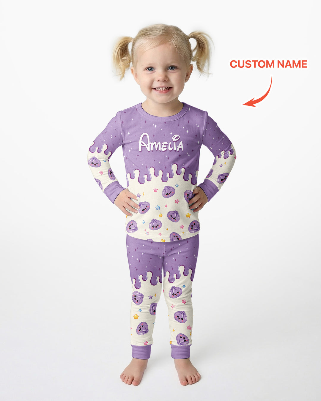 Personalized Dripping Kawaii Dumpling Bamboo Two Piece Long Sleeve Pajama Set