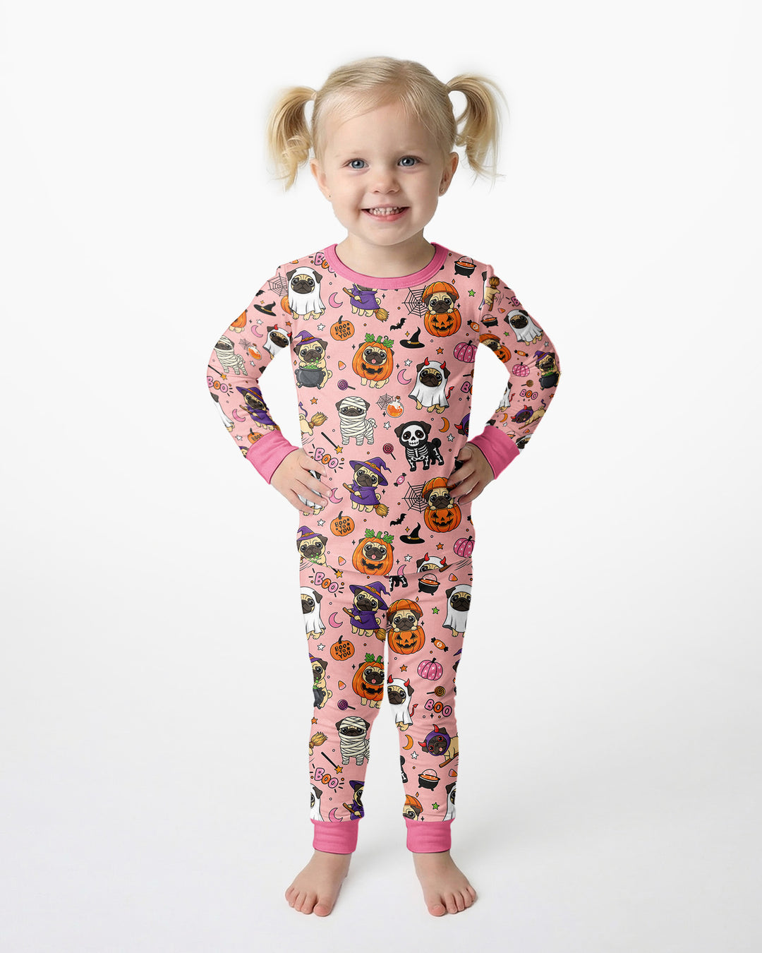 Spooky Pug Bamboo Two Piece Long Sleeve Pajama Set