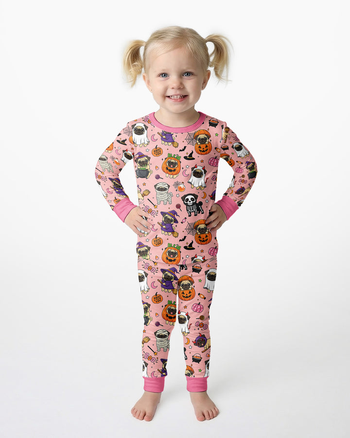 Spooky Pug Bamboo Two Piece Long Sleeve Pajama Set