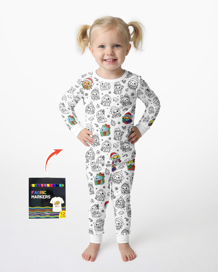 Kawaii Holiday Dumpling Colorable Bamboo Two Piece Long Sleeve Pajama Set