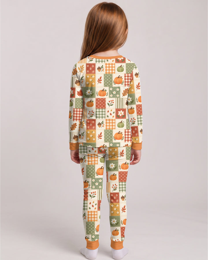 Vintage Fall Gingham Pumpkin Patchwork Bamboo Two Piece Long Sleeve Pajama Set