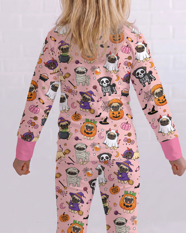 Spooky Pug Bamboo Two Piece Long Sleeve Pajama Set