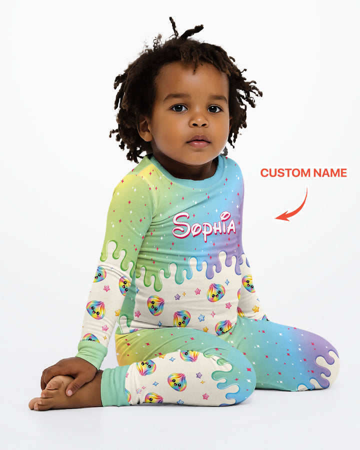 Personalized Dripping Kawaii Dumpling Bamboo Two Piece Long Sleeve Pajama Set