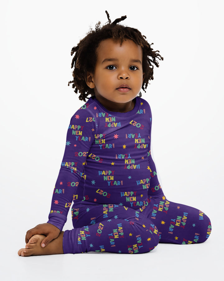 Retro Happy New Year 2027 Bamboo Two Piece Long Sleeve Pajama Set