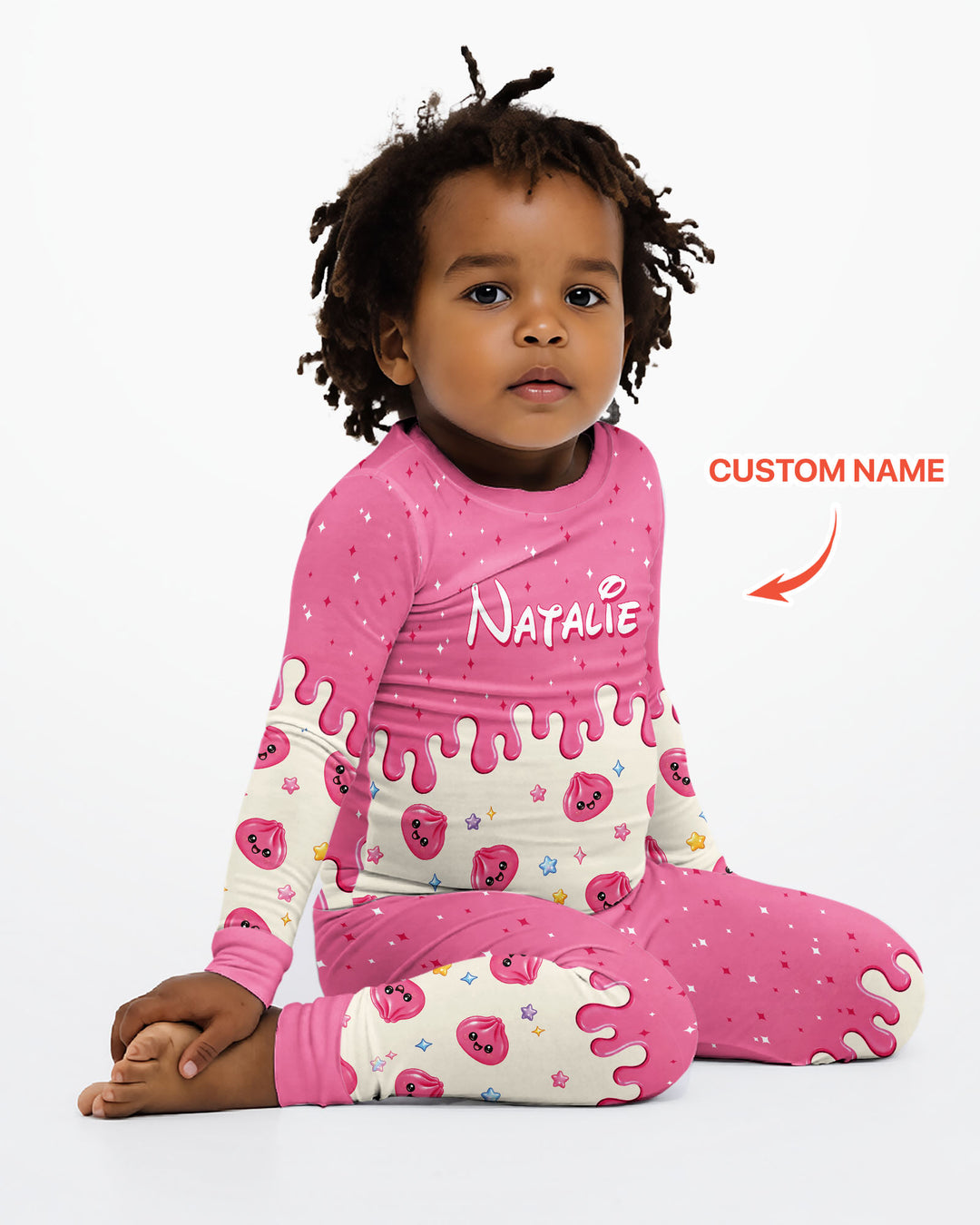 Personalized Dripping Kawaii Dumpling Bamboo Two Piece Long Sleeve Pajama Set