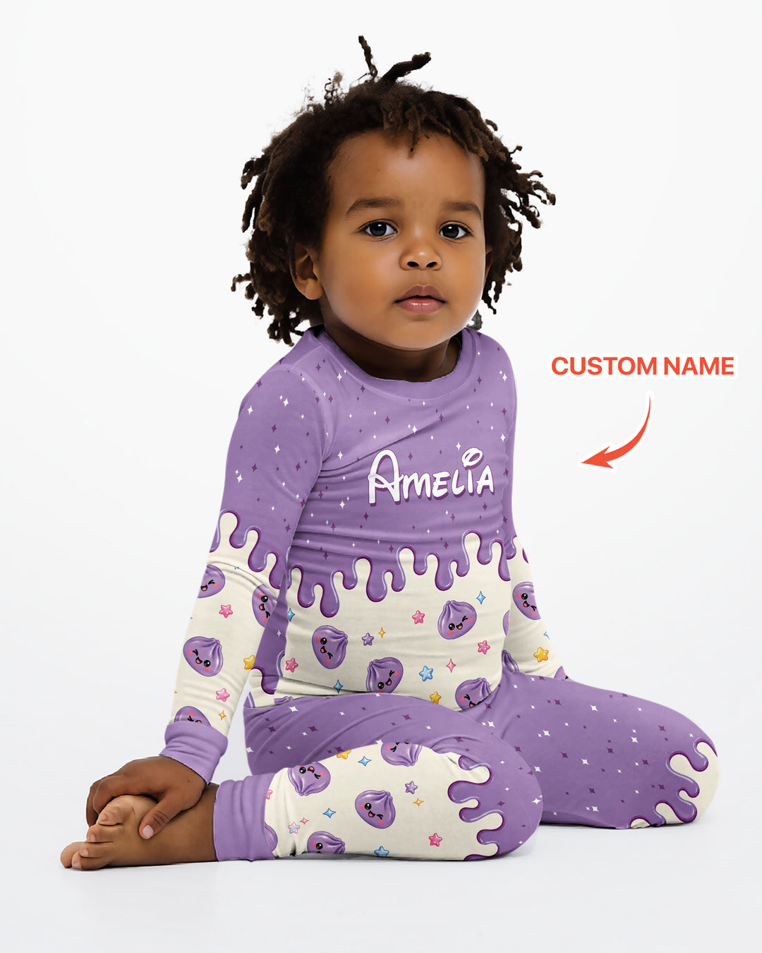Personalized Dripping Kawaii Dumpling Bamboo Two Piece Long Sleeve Pajama Set