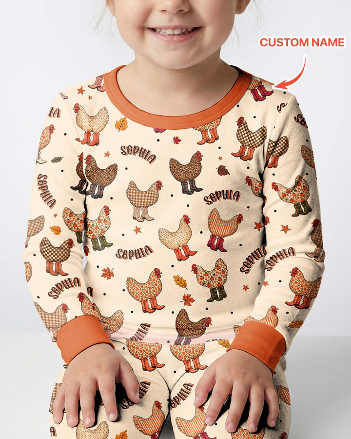 Custom Name Preppy Fall Chicken Bamboo Two Piece Long Sleeve Pajama Set