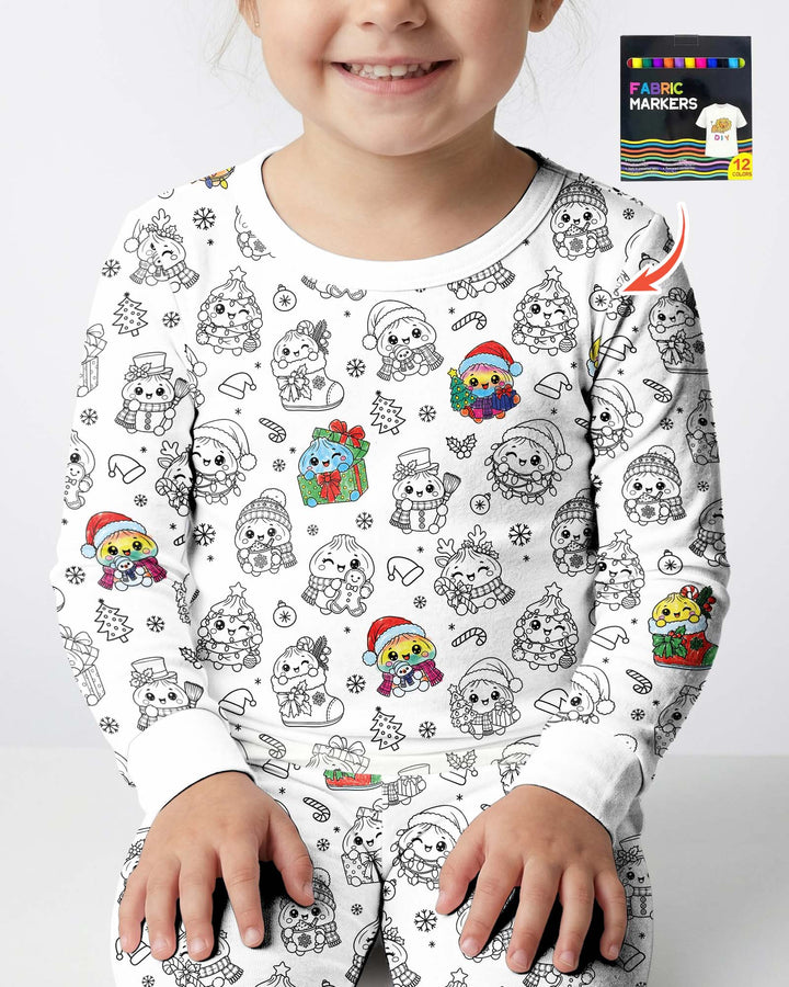 Kawaii Holiday Dumpling Colorable Bamboo Two Piece Long Sleeve Pajama Set