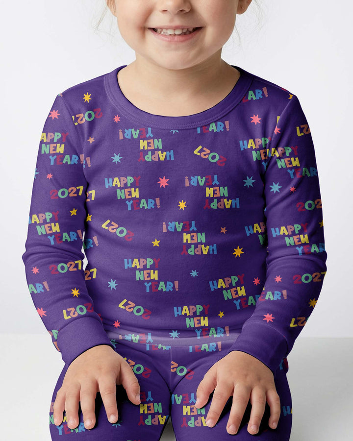 Retro Happy New Year 2027 Bamboo Two Piece Long Sleeve Pajama Set