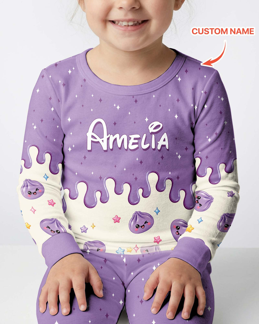 Personalized Dripping Kawaii Dumpling Bamboo Two Piece Long Sleeve Pajama Set