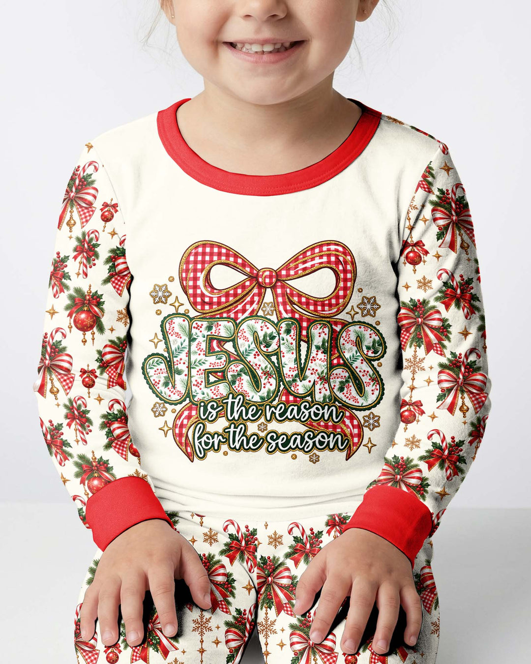 Coquette Floral Jesus Is The Reason Mommy And Me Matching Bamboo Two Piece Long Sleeve Pajama Set