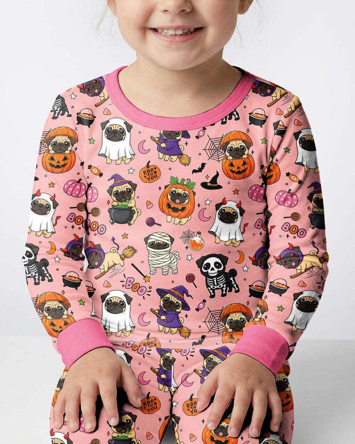 Spooky Pug Bamboo Two Piece Long Sleeve Pajama Set
